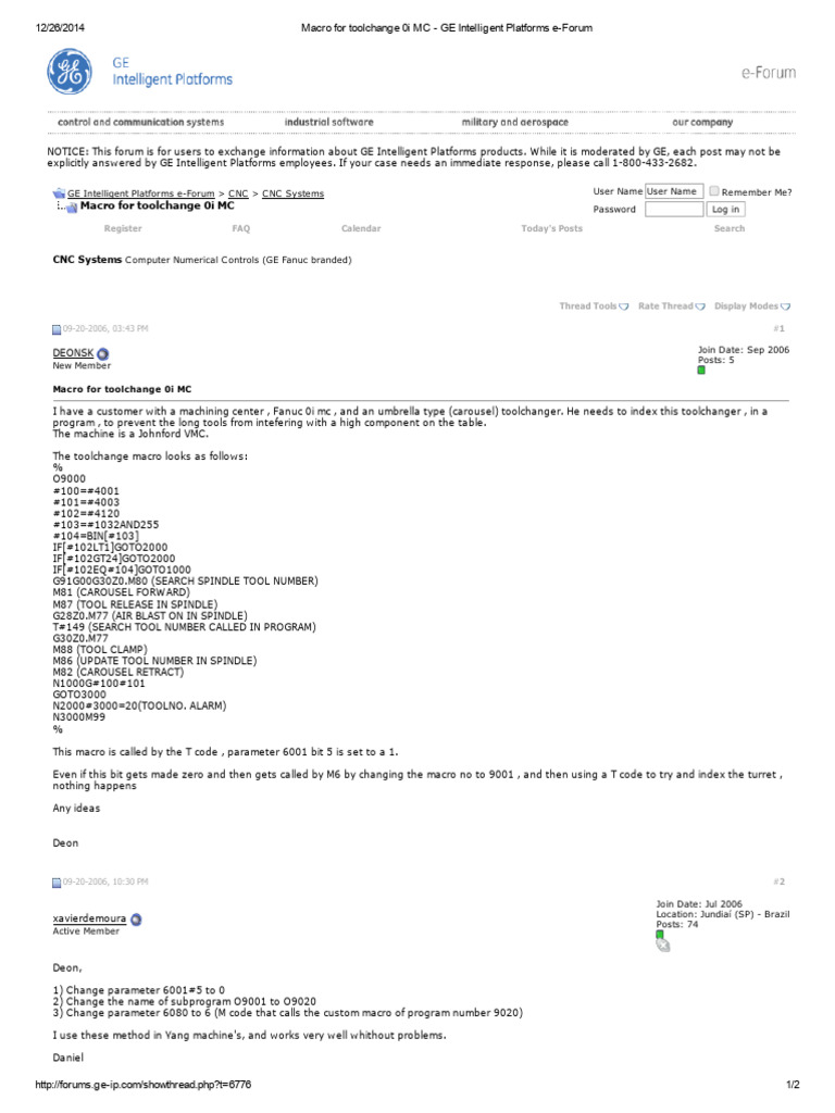 Fanuc 0i Tool Change Macro Programme PDF | PDF | Computing | Software