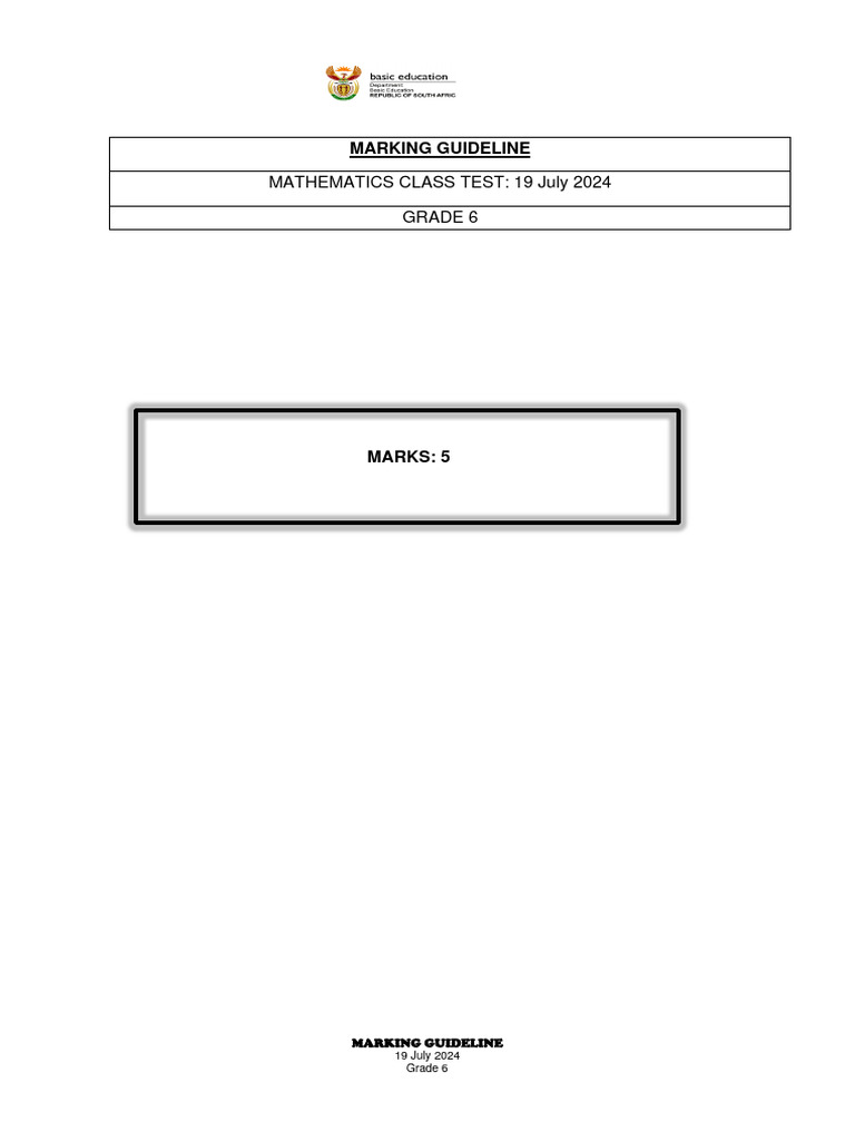 2grade 6 Class Test Marking Guideline 19 July 2024 | PDF | Units Of ... image.