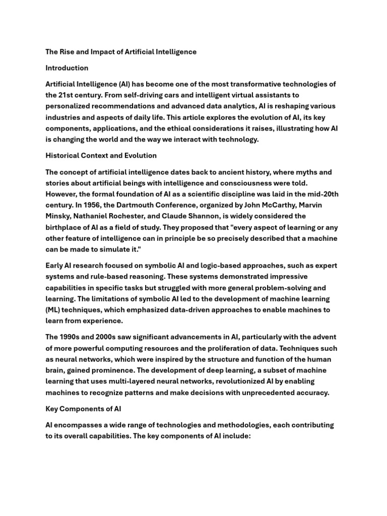 The Rise and Impact of Artificial Intelligence | PDF | Artificial ...