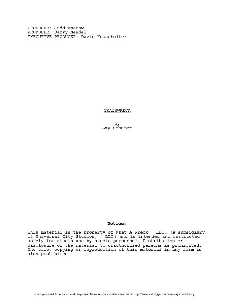 Trainwreck Script Excerpt by Amy Schumer | PDF