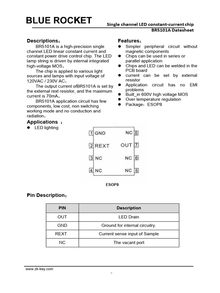 BR5101A LED Driver Datasheet | PDF | Mosfet | Electronic Circuits