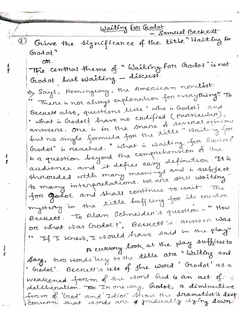 Waiting For Godot Notes _ En Attendant Godot Pdf – IAPQ