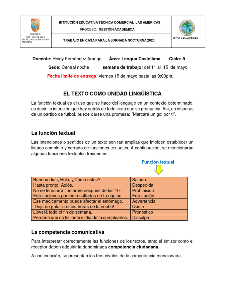 Funciones Textuales y Competencia | PDF | Lengua española ...