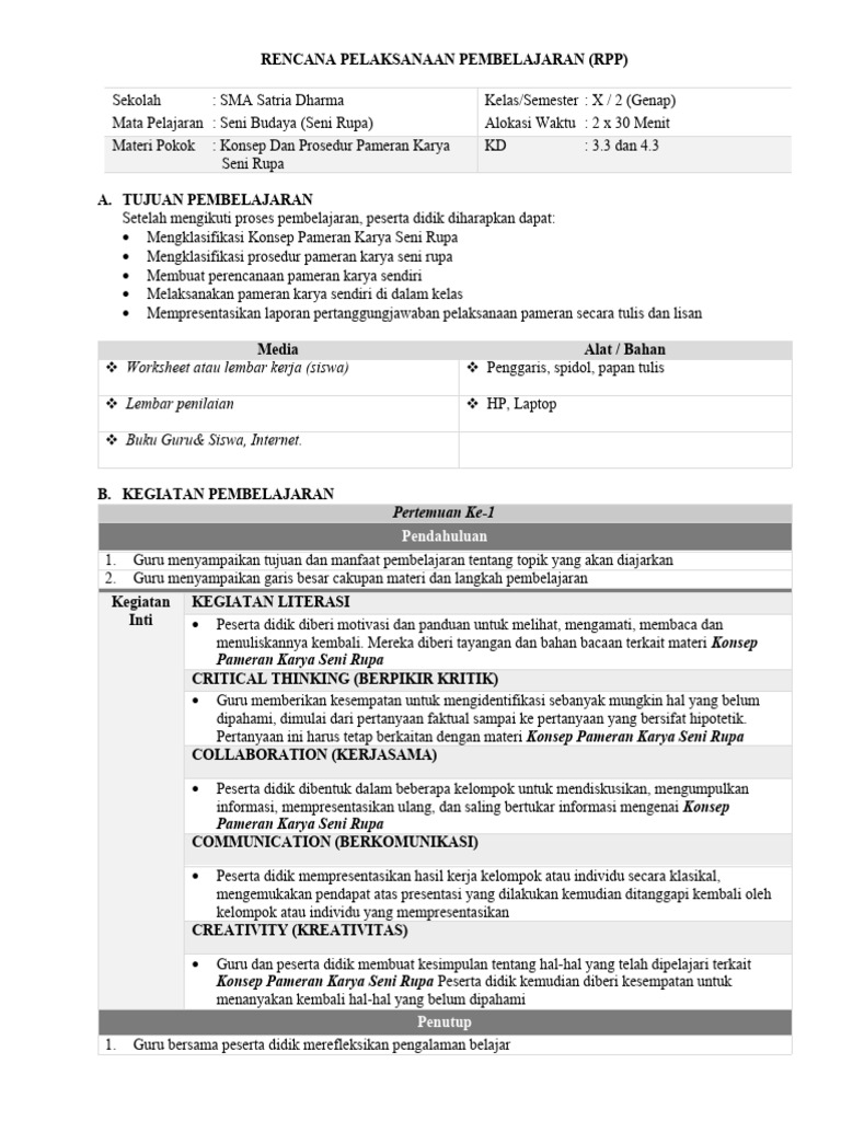 RPP Seni Rupa 10 | PDF | Karier & Perkembangan | Sains & Matematika