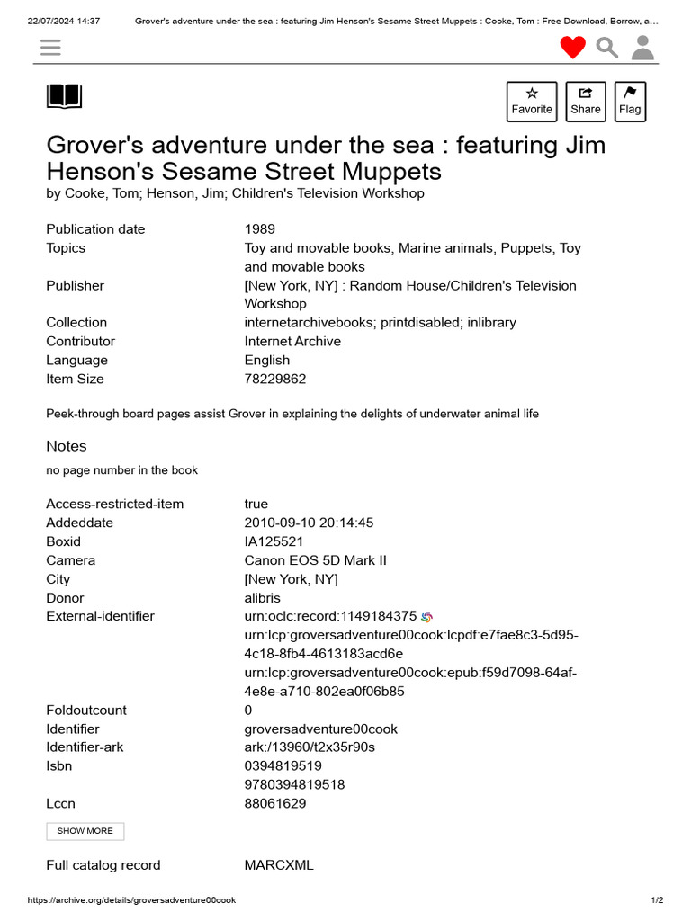 Grover's Undersea Adventure Book | PDF | The Muppets
