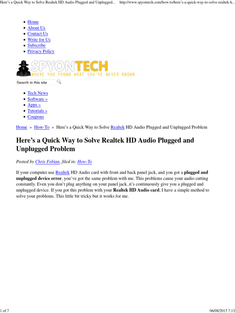 Here’s a Quick Way to Solve Realtek HD Audio Plugged and Unplugged ...