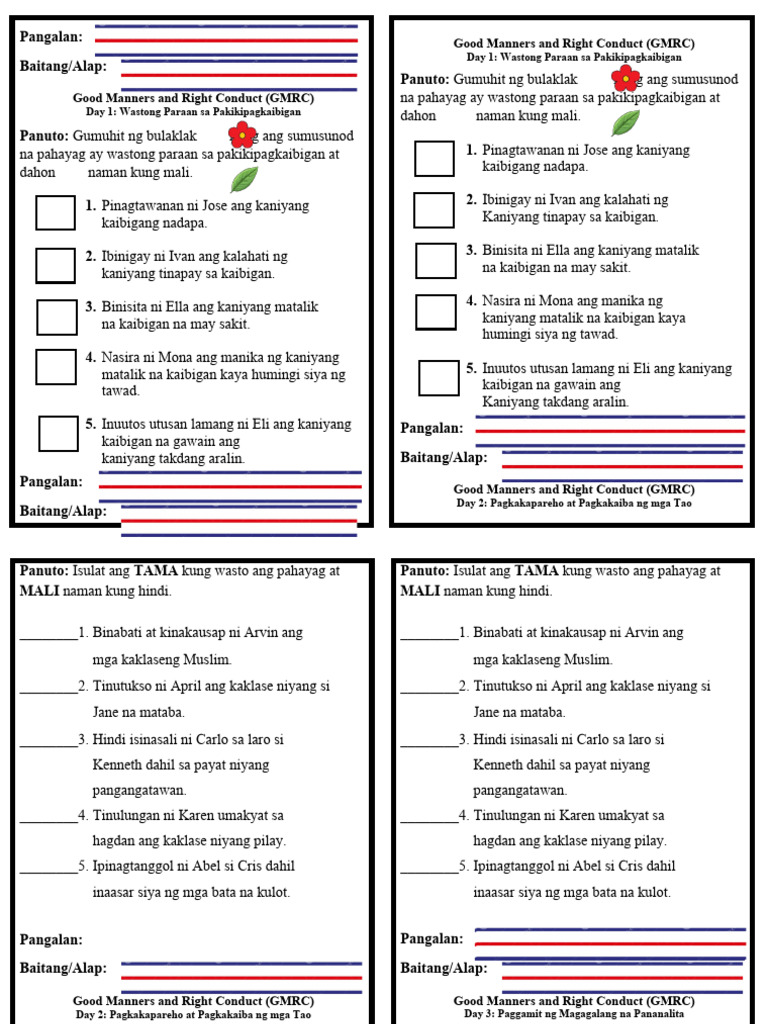 Good Manners and Right Conduct (GMRC) : Day 1: Wastong Paraan Sa ...