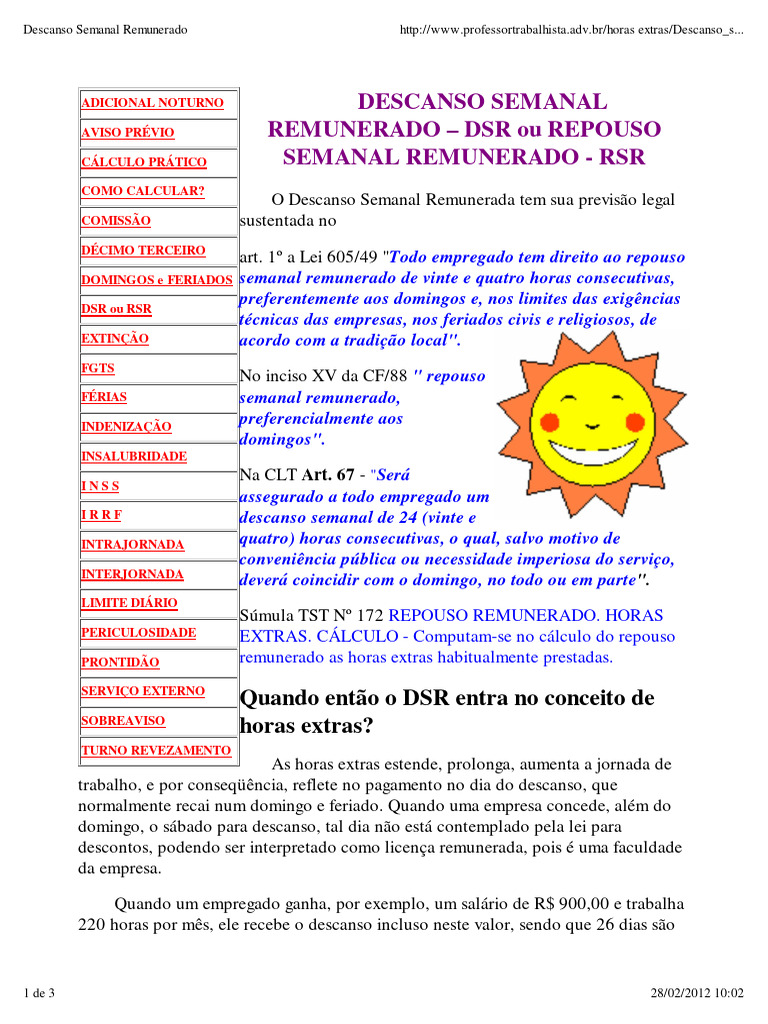 Cálculo do Descanso Semanal Remunerado | PDF | Hora extra | Direito ...