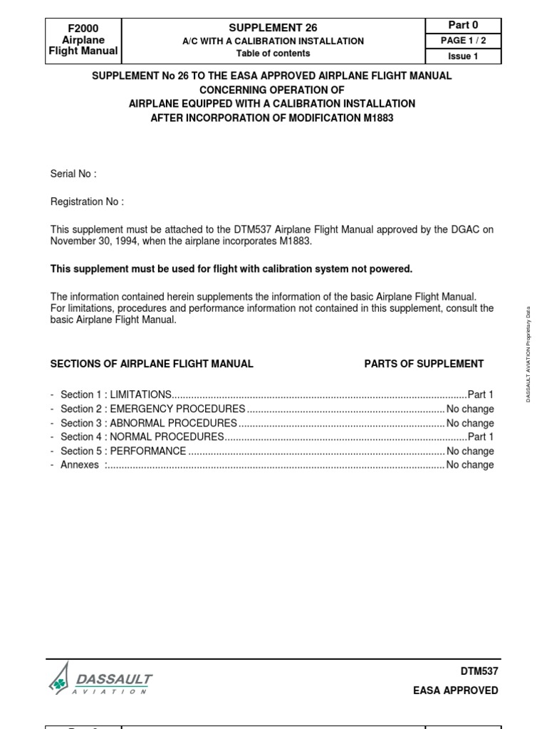 F2000 Flight Manual Supplement 26 | PDF | Airplane | Aviation Accidents ...
