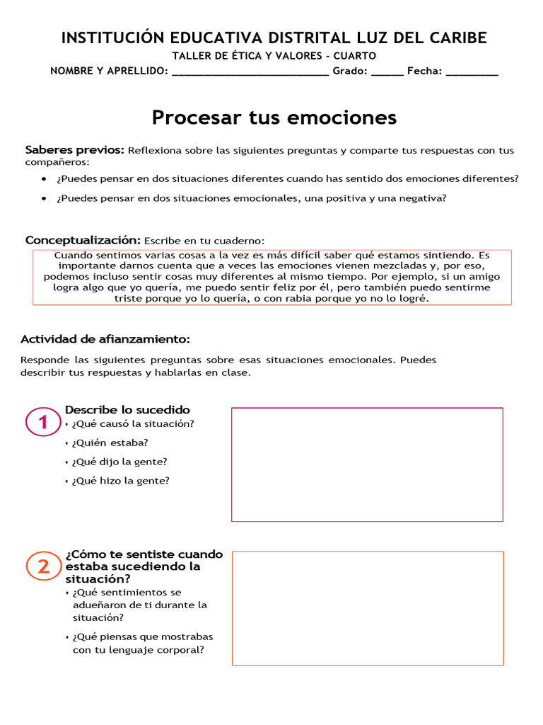 Procesando Emociones en Cuarto Grado | PDF | Crecimiento personal y ...