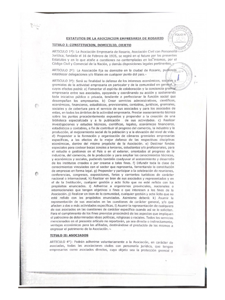 Estatutos De La Asociacion Empresaria De Rosario PDF