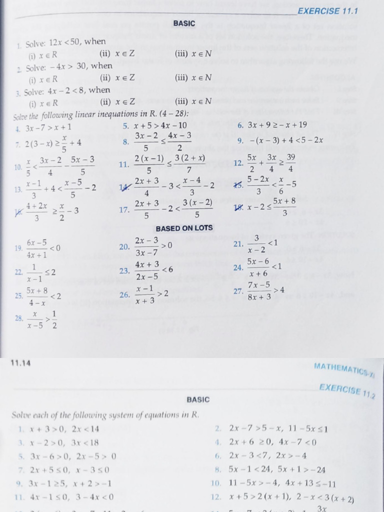 Linear Inequation Exercises (RD Sharma) | PDF