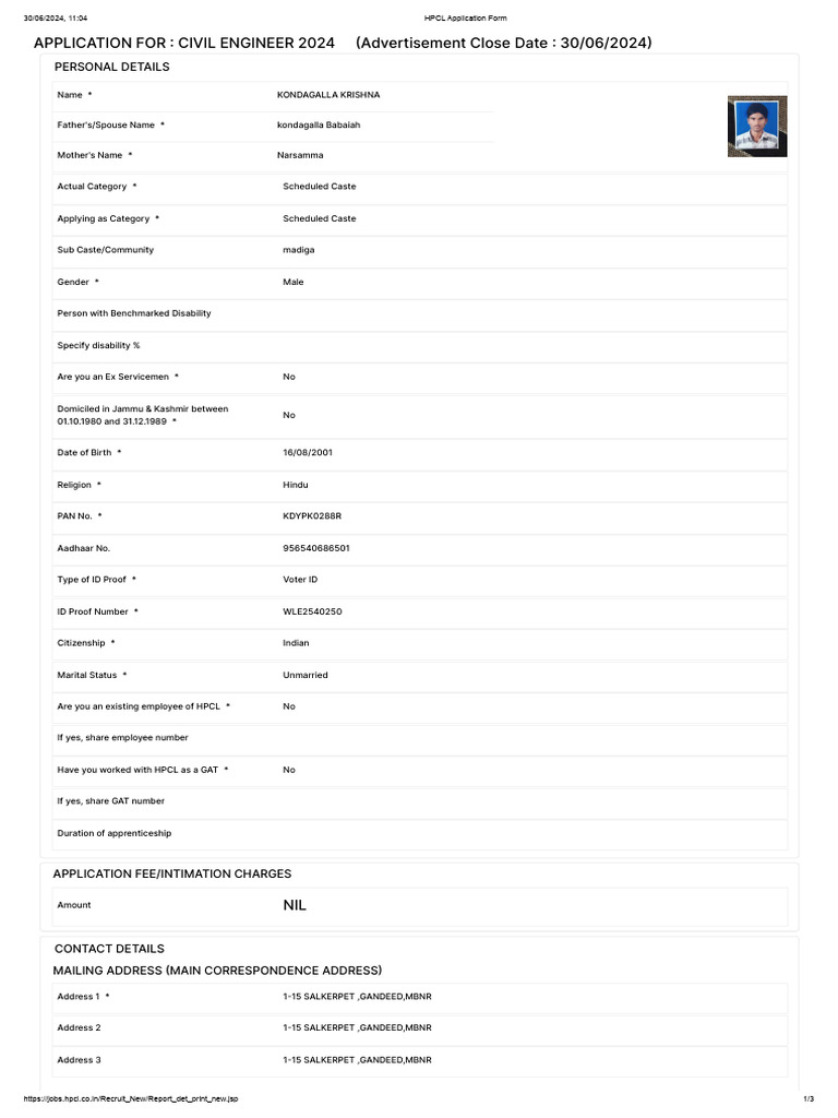 Civil Engineer Application Form 2024 | PDF