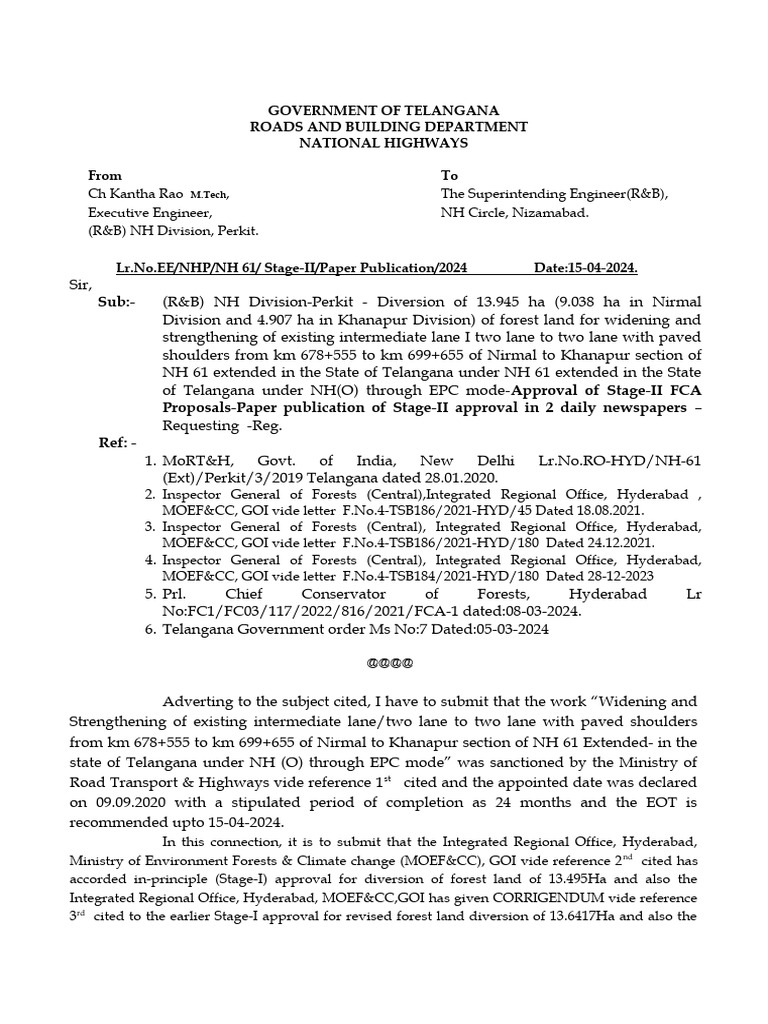 Telangana NH 61 Forest Land Diversion | PDF | Forests | Environmental ...