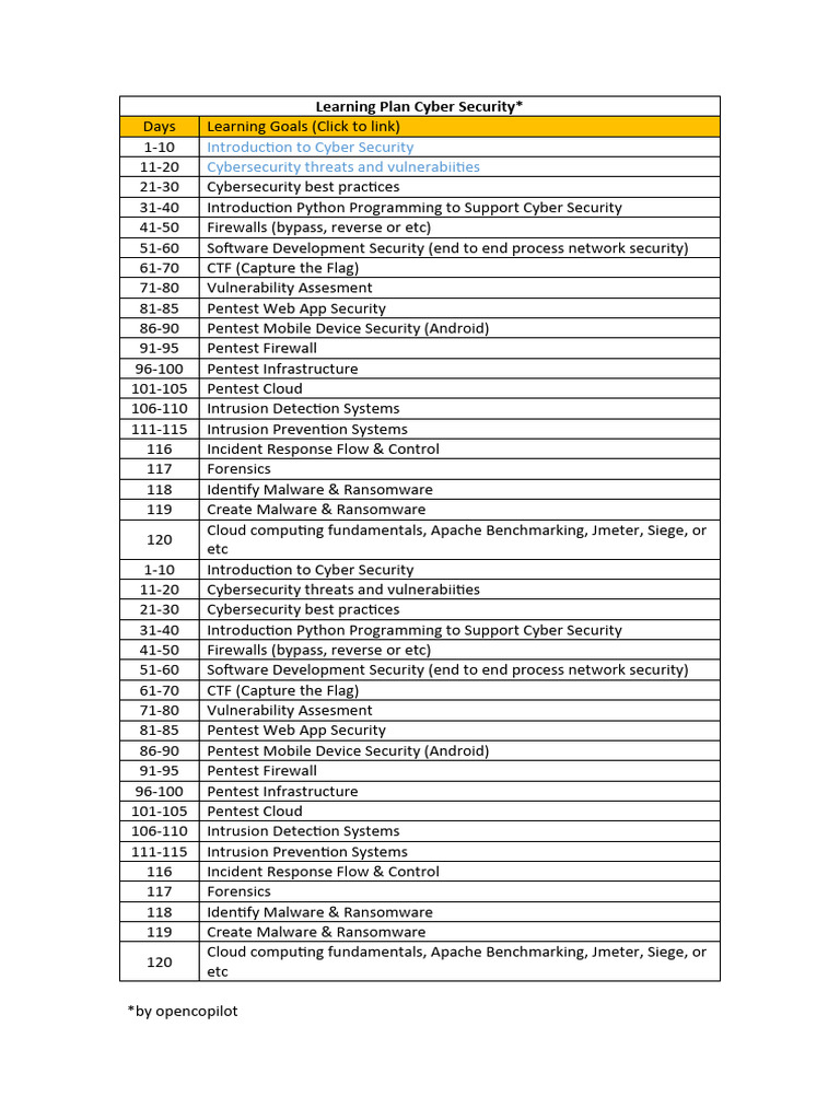 Learning Plan Cyber Security | PDF