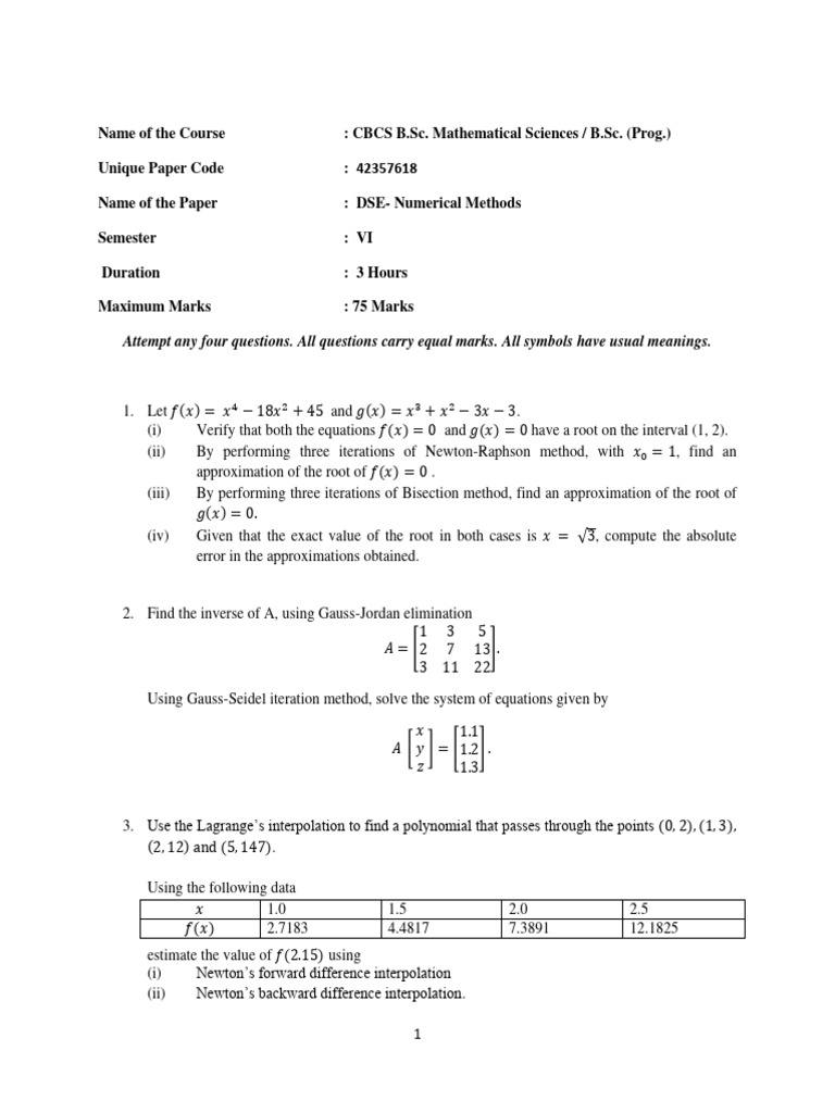 Numerical Methods Exam Questions | PDF | Finite Difference | Numerical ...