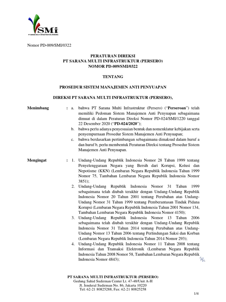 Prosedur Sistem Manajemen Anti Penyuapan Smap 2022 Pdf