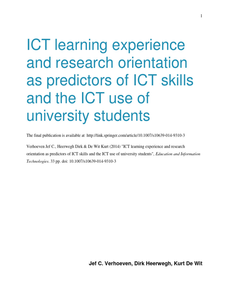 ICT Learning Experience in Education and Information Technologies Self ...