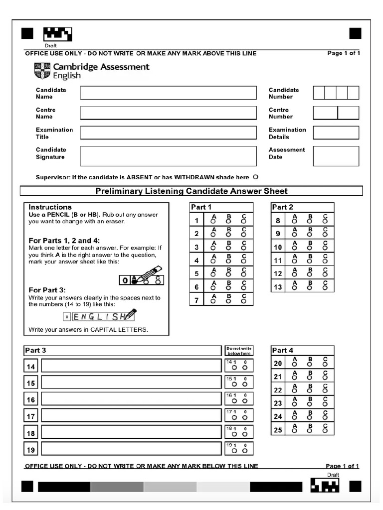 Answer Sheet Listening Part | PDF