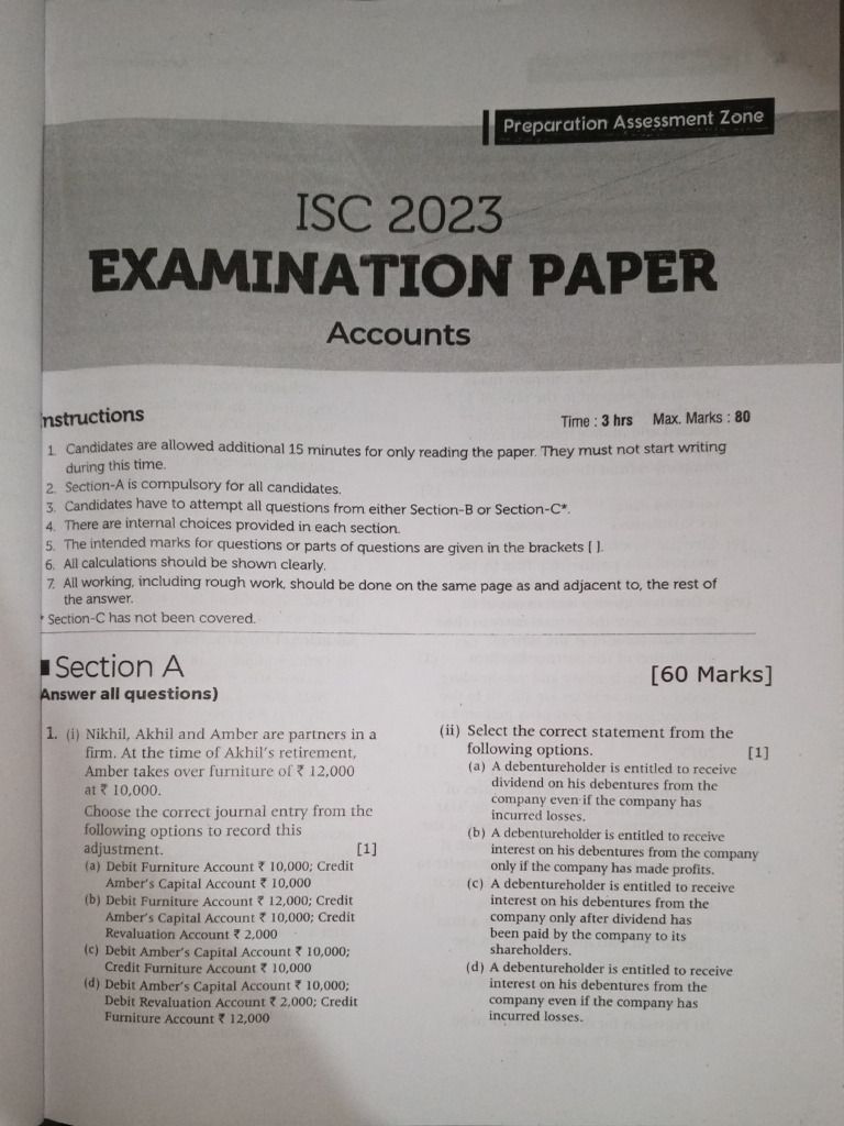 ISC Accounts Sample Paper | PDF