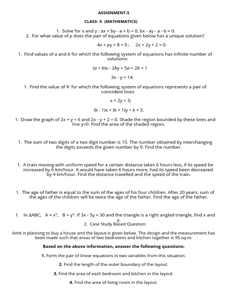 Class X Mathematics Assignment Solutions | PDF | Equations | Speed
