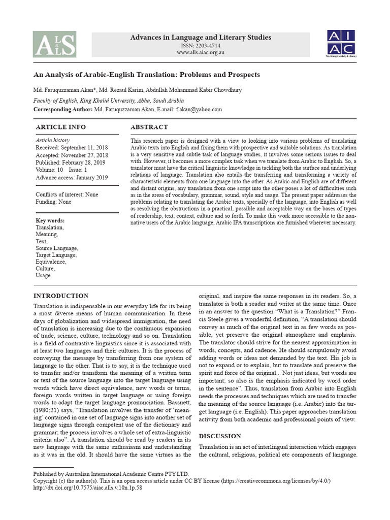 An Analysis of Arabic English Translatio | PDF | Translations | English ...