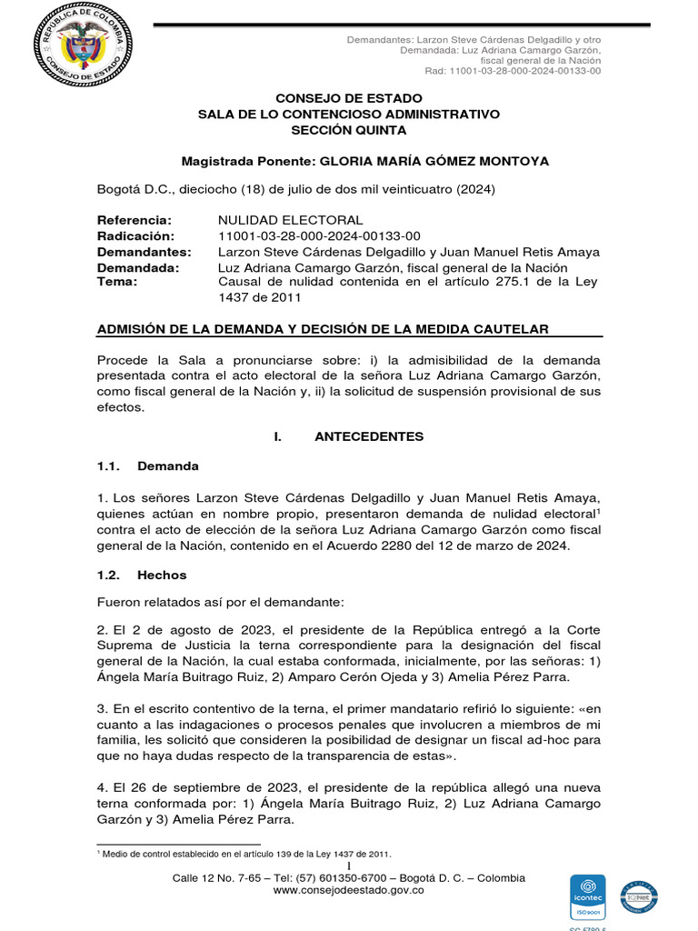 Consejo de Estado admitió demanda contra la elección de Luz Adriana ...