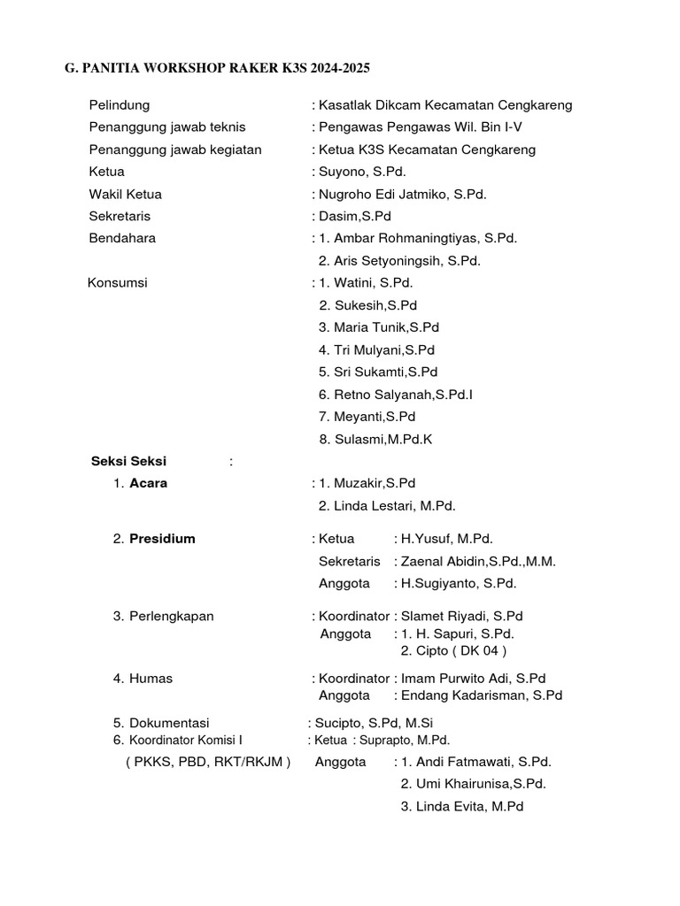 Panitia Workshop Raker K3S 2024-2025 | PDF | Perjalanan
