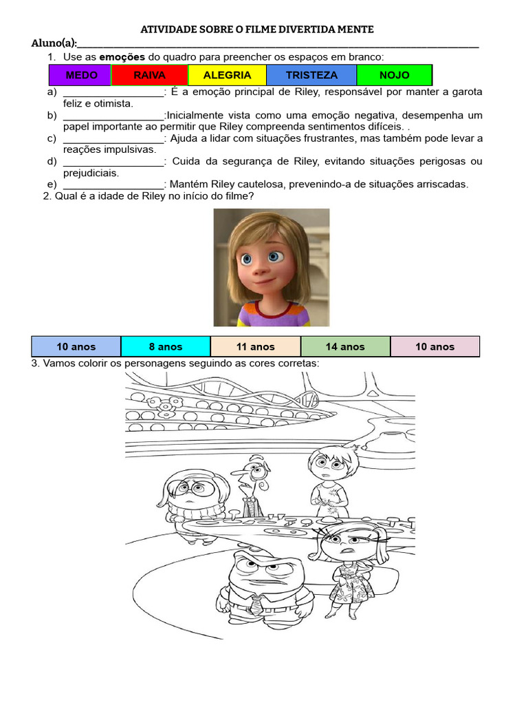 Atividade Sobre o Filme Divertida Mente | PDF | Emoções