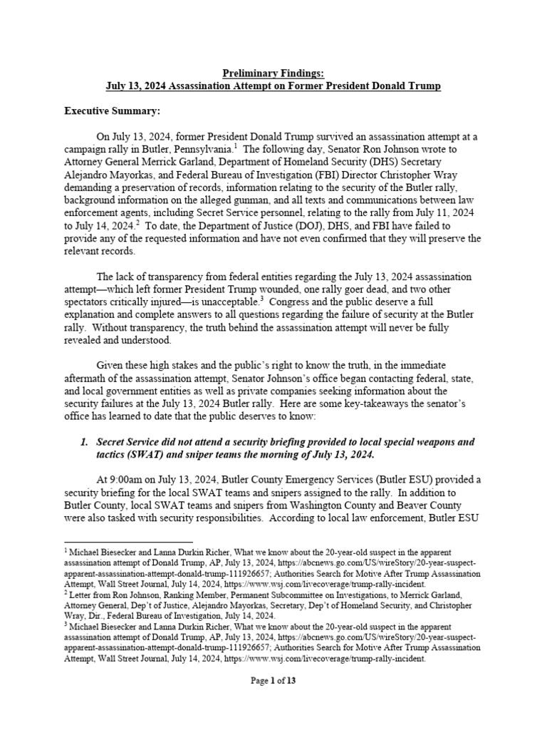 Fbi preliminary findings the investigation into the attempted
