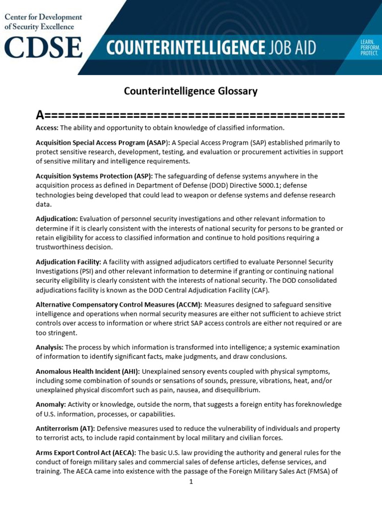 Counterintelligence Training and Definitions | PDF | Classified ...