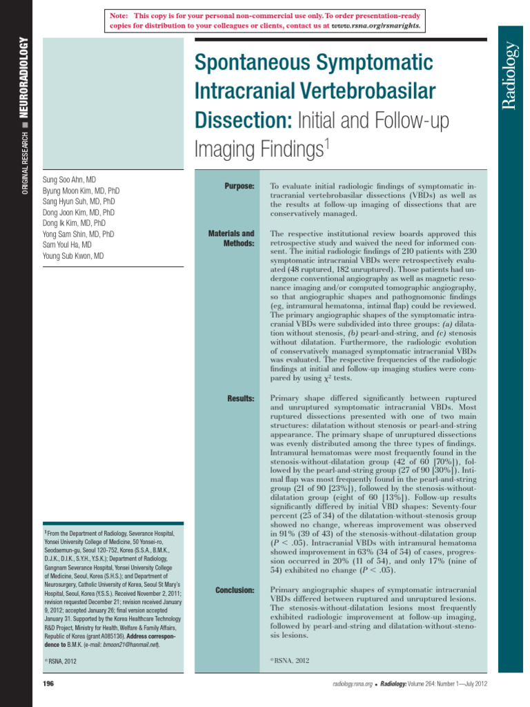 Imaging Findings in Vertebrobasilar Dissection | PDF | Angiography ...