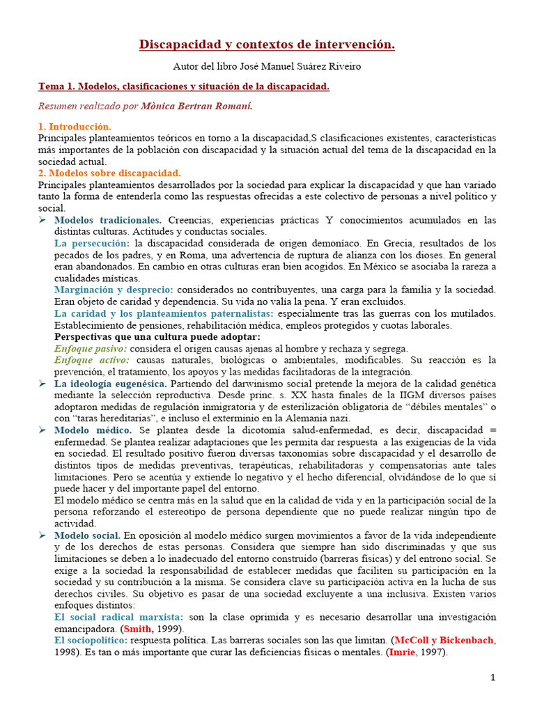 Modelos y clasificaciones de la discapacidad | PDF | Invalidez ...