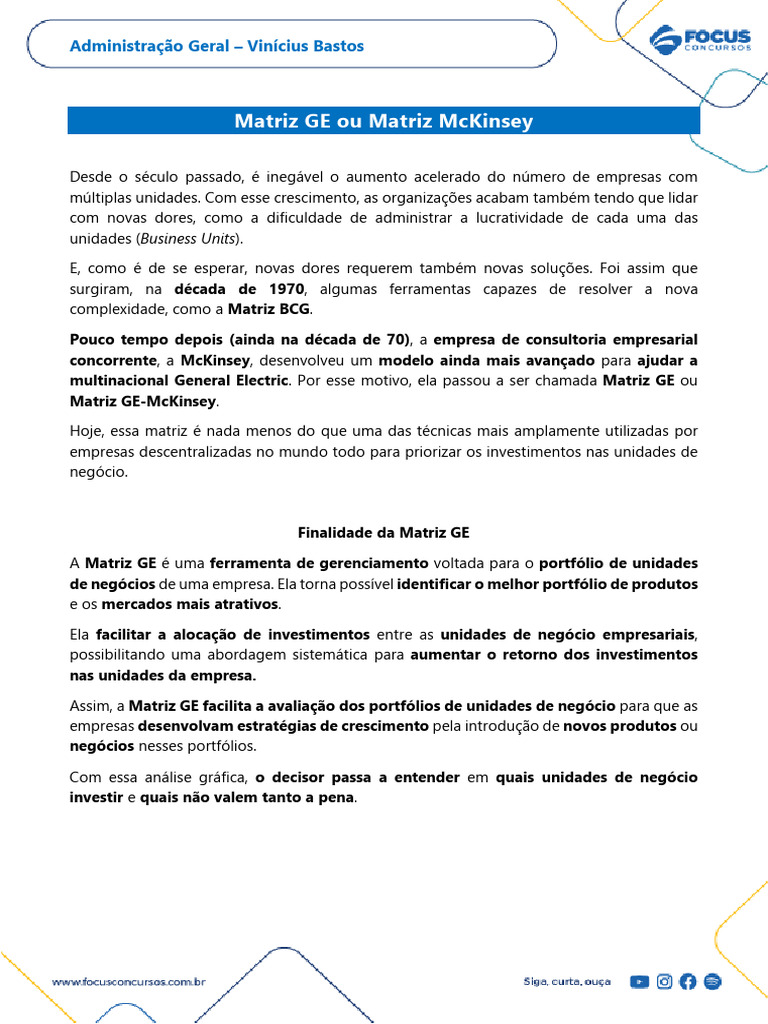 Matriz GE-McKinsey: Gestão de Negócios | PDF | Investimentos | Economias