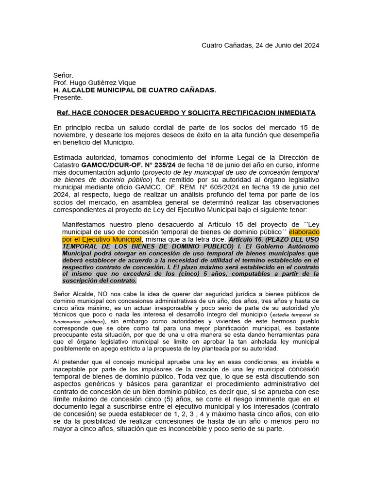 Solicita Rectificacion Inmediata para Alcalde Municipal | PDF ...