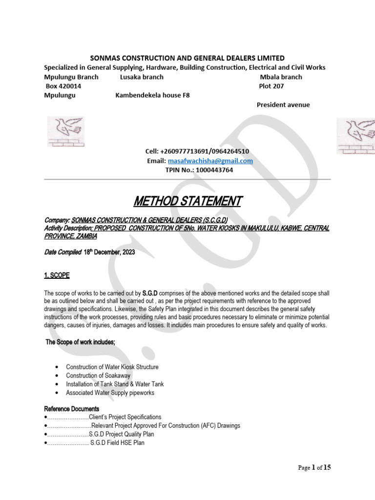 Method Statement Kiosk | PDF | Concrete | Personal Protective Equipment