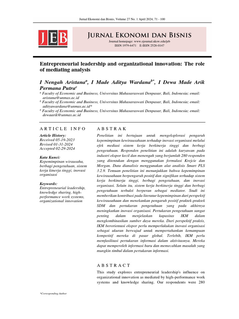 Entrepreneurial Leadership and Innovation Insights | PDF | Leadership ...