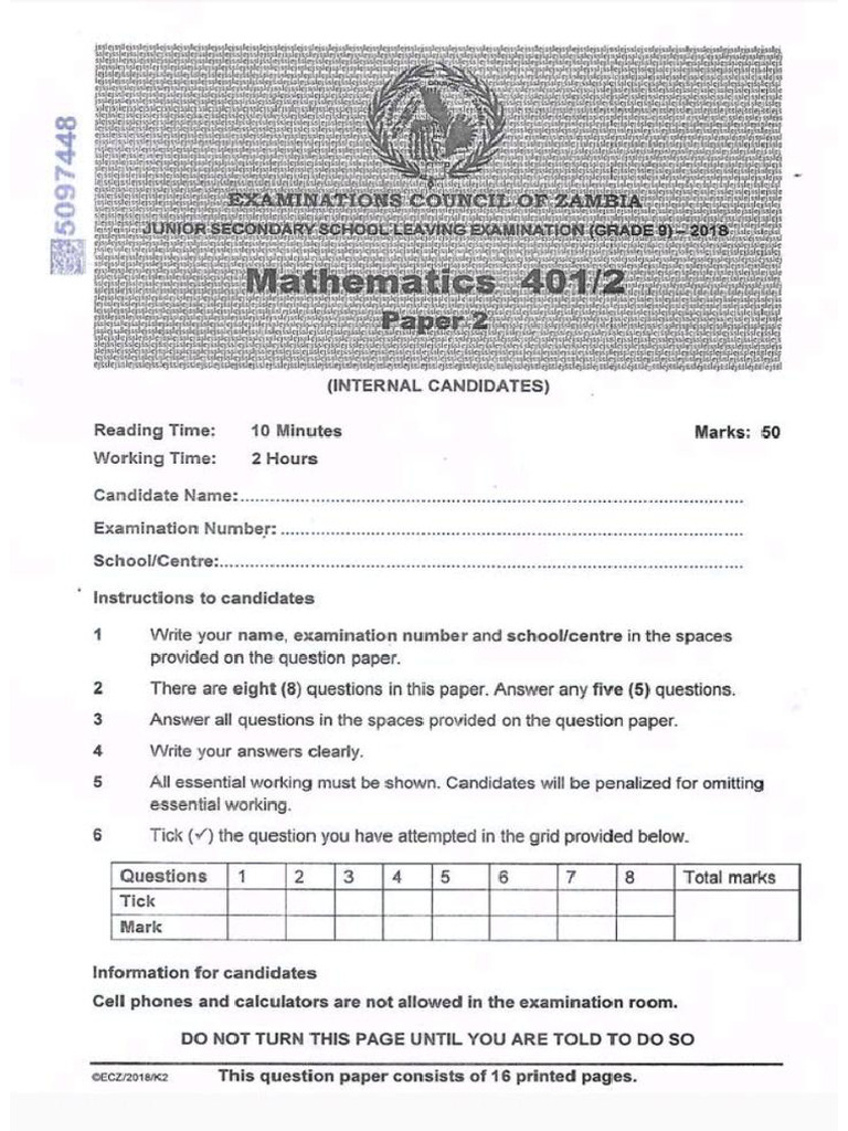 2018 Mathematics Paper 2 Past Paper Pdf