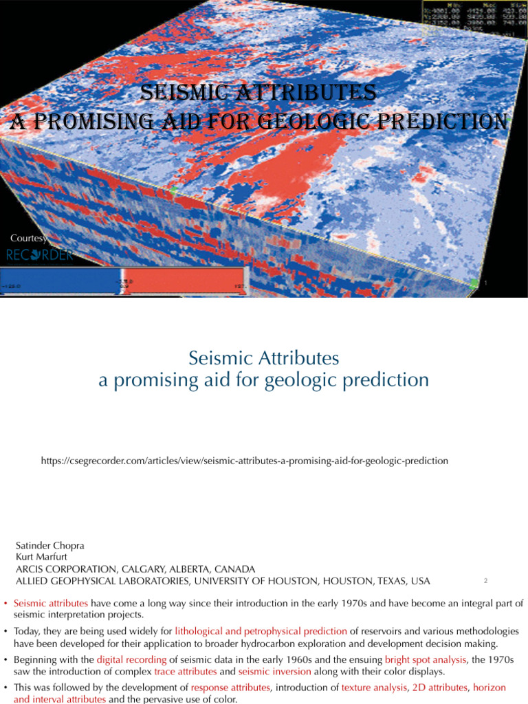 Seismic Attributes in Geologic Prediction | PDF | Reflection Seismology ...