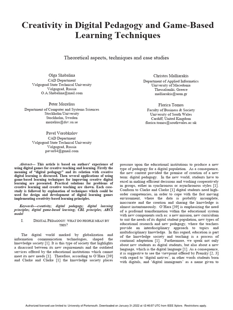 Creativity in Digital Pedagogy and Game-Based Learning Techniques ...