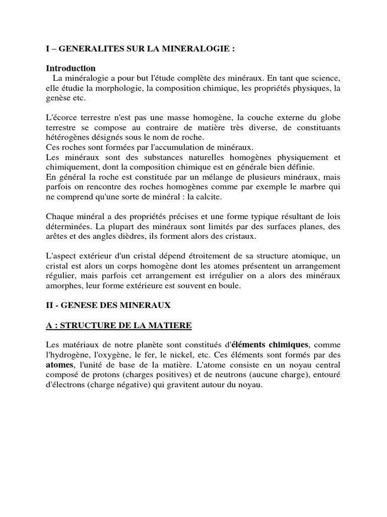 Introduction à la minéralogie et aux minéraux | PDF | Atomes | Minéral