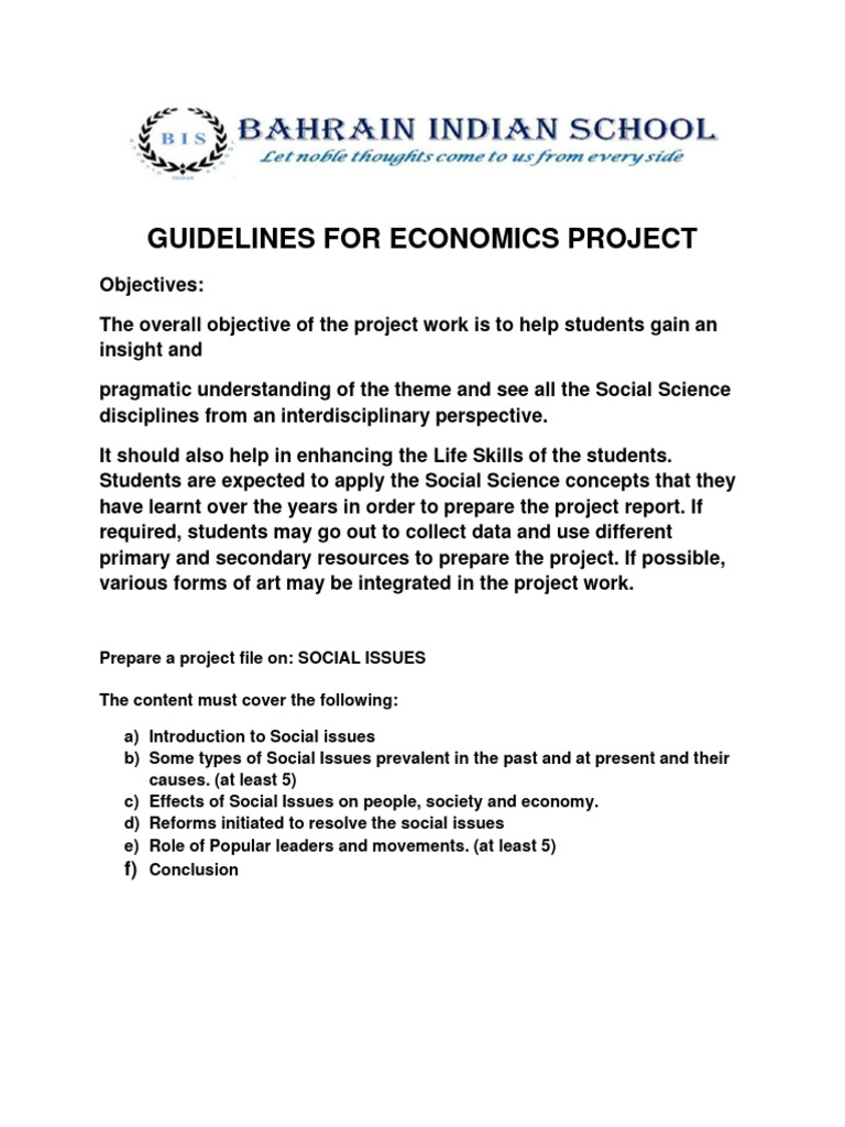 Economics Project Guidelines on Social Issues | PDF | Social Sciences ...