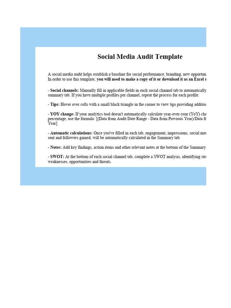 Social Media Audit Template | PDF | Popular Culture & Media Studies ...