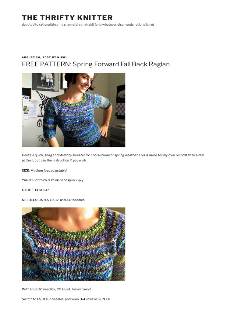 FREE PATTERN - Spring Forward Fall Back Raglan | PDF | Knitting | Gauge ...