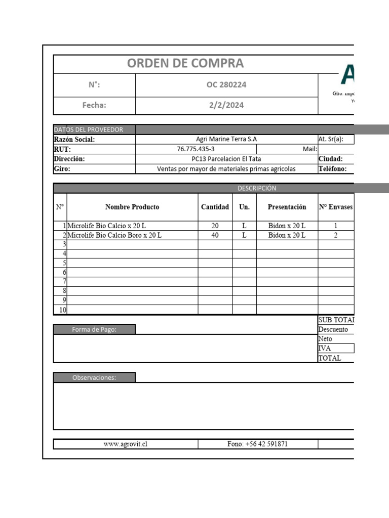 Orden de Compra Amt | PDF | Economias