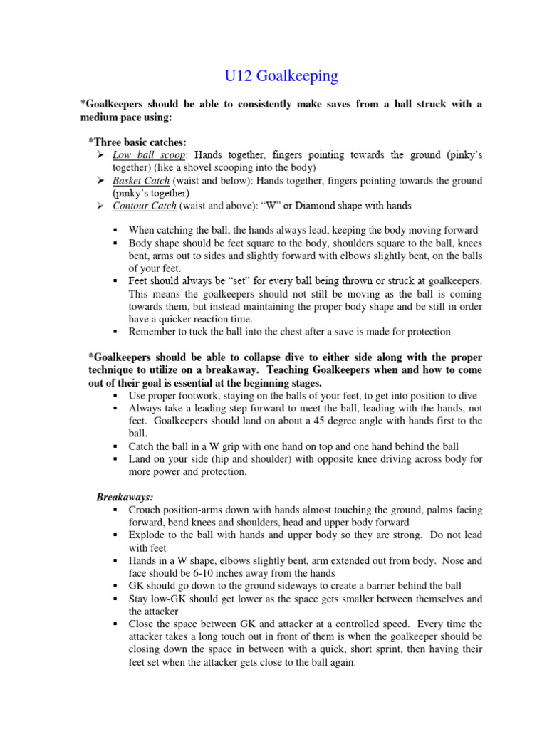 U12 Goalkeeper Training Drills Guide | PDF | Athletic Sports | Sports