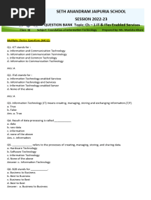 CLASS 9 IT & ITes Enabled Services - Question Bank