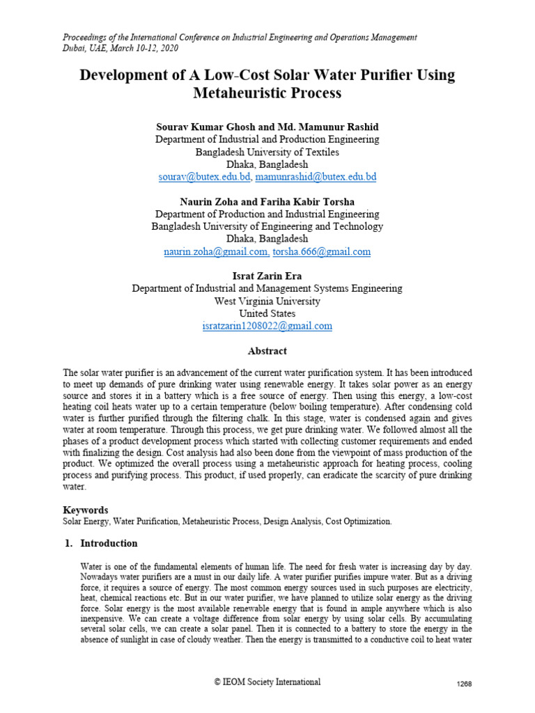 Low-Cost Solar Water Purifier Design | PDF | Water Purification | Water