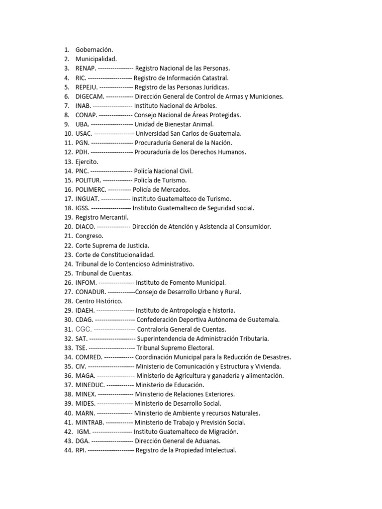 Siglas de Instituciones en Guatemala | PDF | Guatemala | Gobierno