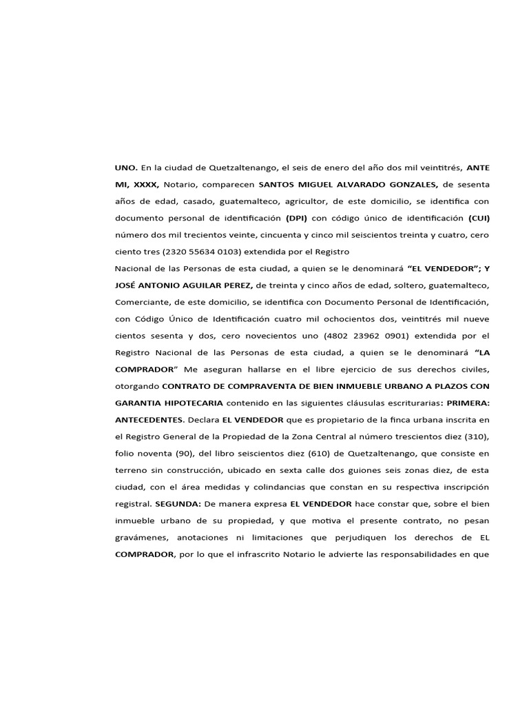 Contrato de Compraventa en Quetzaltenango | PDF | Ley de obligaciones ...
